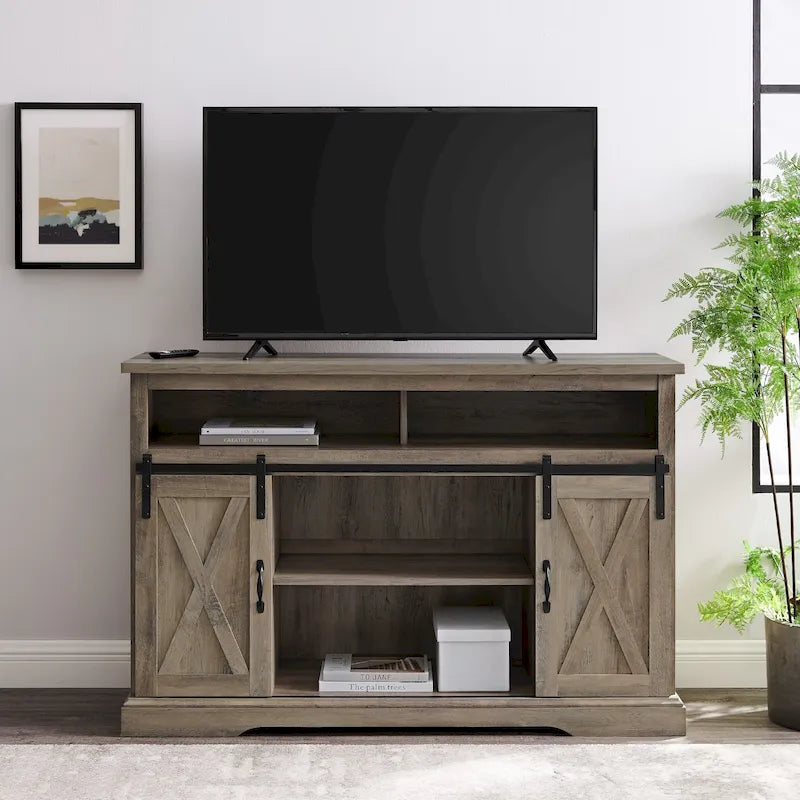 Meuble TV haut de 52 pouces avec porte coulissante de style grange