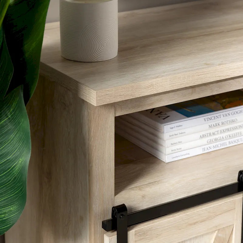 Meuble TV haut de 52 pouces avec porte coulissante de style grange