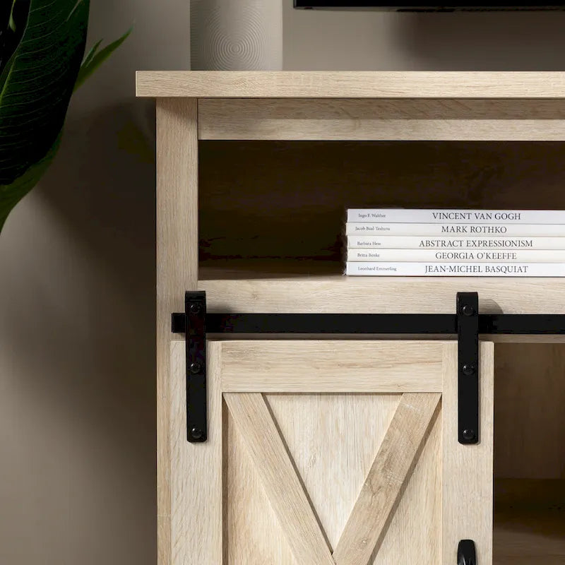 Meuble TV haut de 52 pouces avec porte coulissante de style grange