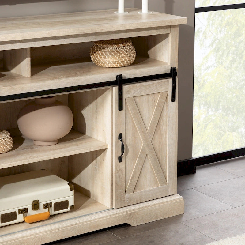 Meuble TV haut de 52 pouces avec porte coulissante de style grange