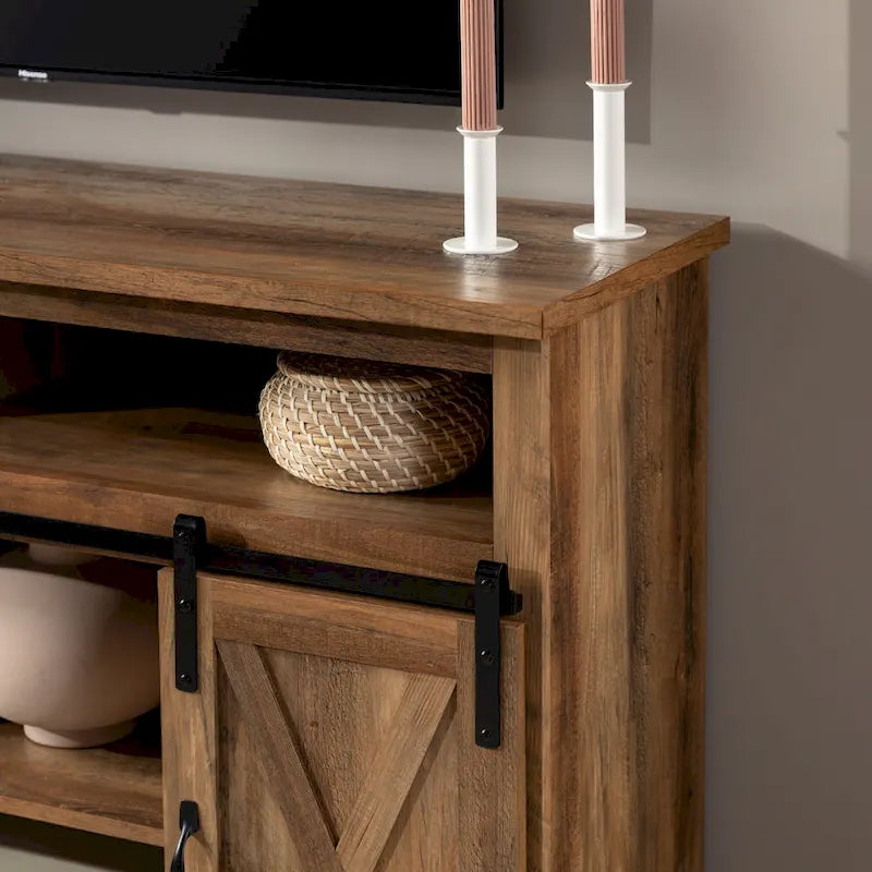 Meuble TV haut de 52 pouces avec porte coulissante de style grange