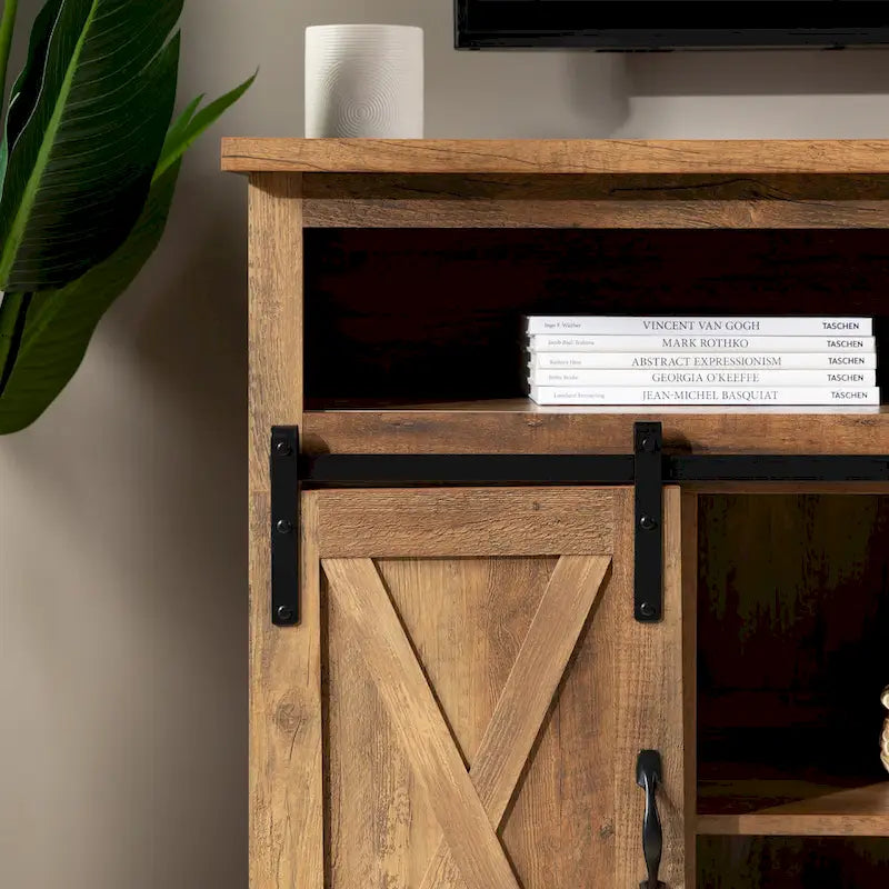 Meuble TV haut de 52 pouces avec porte coulissante de style grange