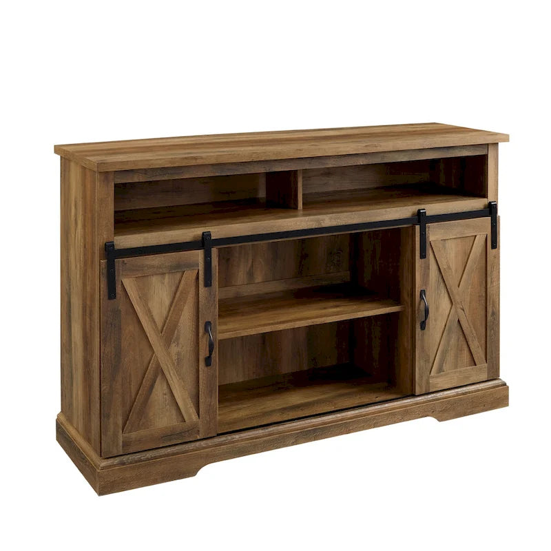 Meuble TV haut de 52 pouces avec porte coulissante de style grange