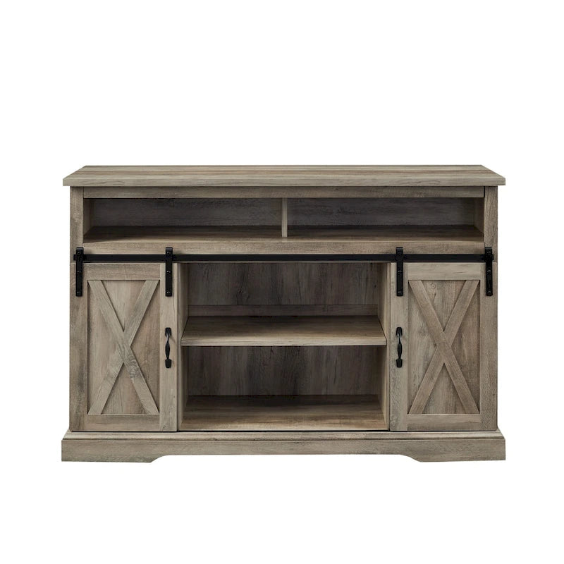 Meuble TV haut de 52 pouces avec porte coulissante de style grange