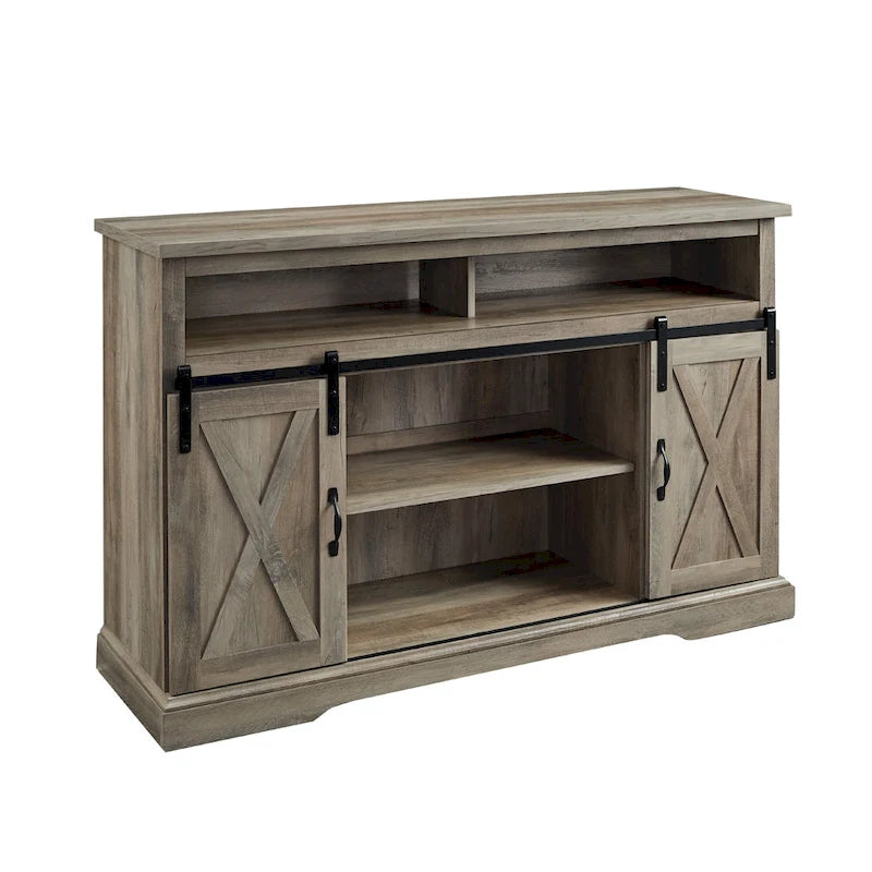 Meuble TV haut de 52 pouces avec porte coulissante de style grange