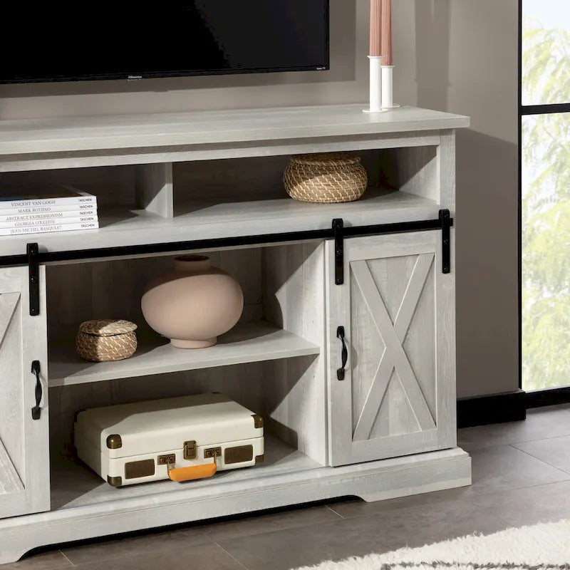 Meuble TV haut de 52 pouces avec porte coulissante de style grange