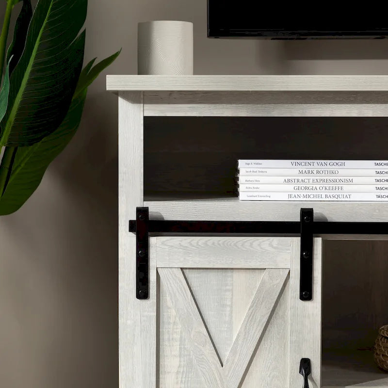 Meuble TV haut de 52 pouces avec porte coulissante de style grange