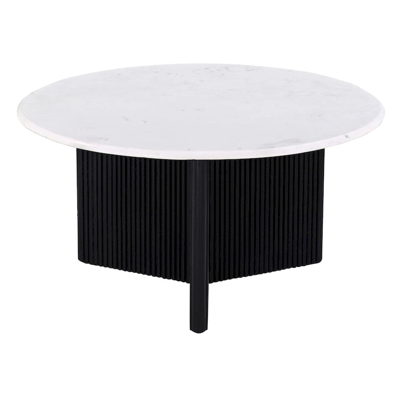 Table basse ronde sur pied avec plateau en marbre, 80 cm, blanc/noir