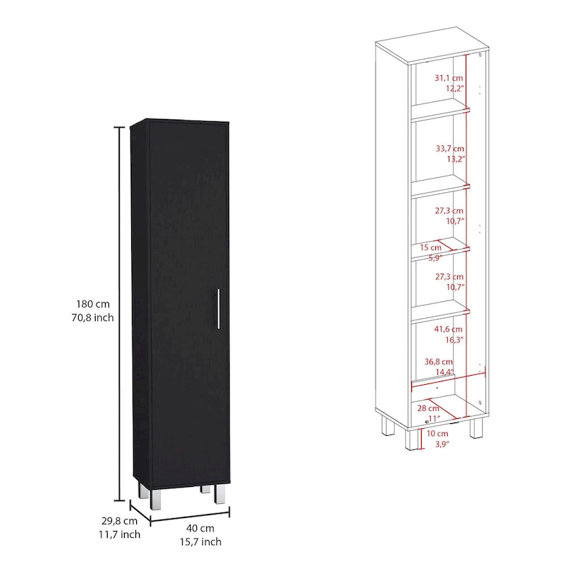 Armoire de rangement de 70 pouces de hauteur avec support à balais et 5 étagères