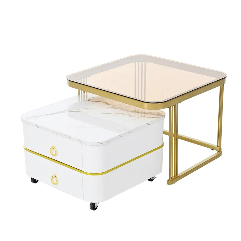 Tables basses gigognes avec roulettes, ensemble de 2