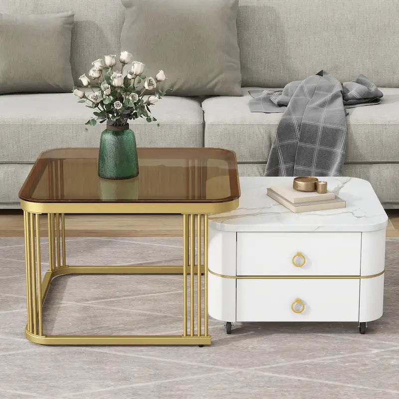 Tables basses gigognes avec roulettes, ensemble de 2