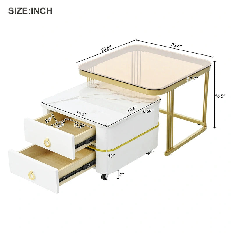 Tables basses gigognes avec roulettes, ensemble de 2
