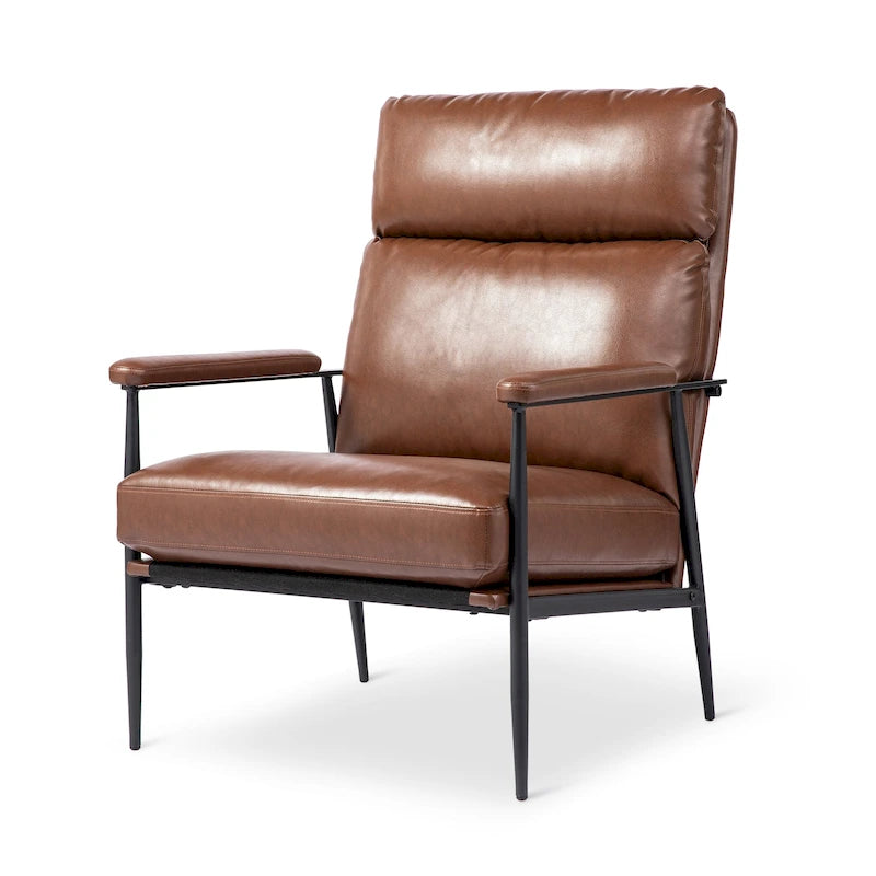 Fauteuil Mid-Century Modern avec dossier haut et accoudoirs rembourrés