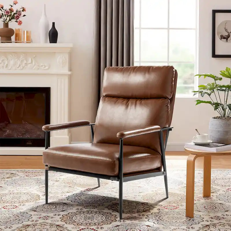 Fauteuil Mid-Century Modern avec dossier haut et accoudoirs rembourrés