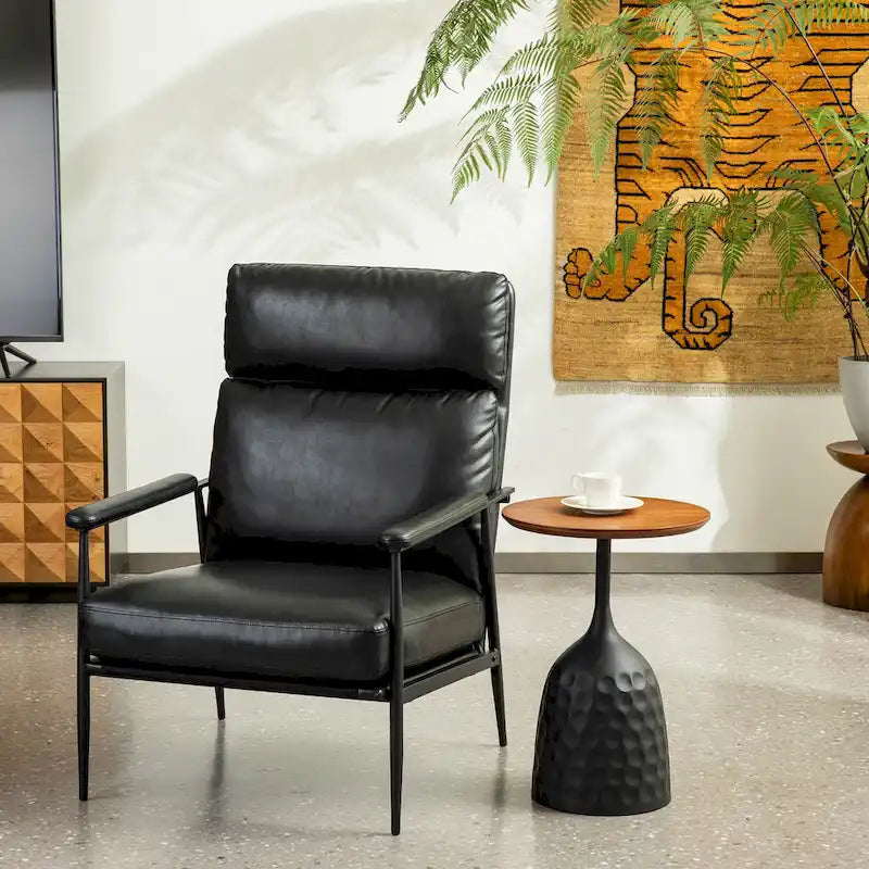 Fauteuil Mid-Century Modern avec dossier haut et accoudoirs rembourrés