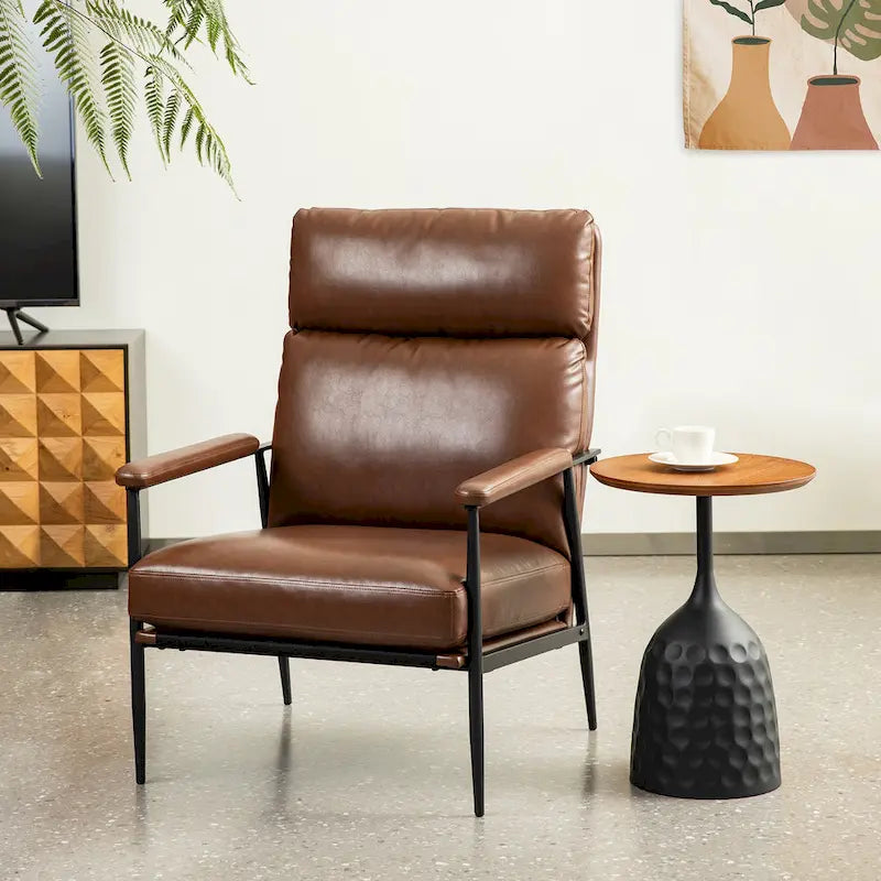 Fauteuil Mid-Century Modern avec dossier haut et accoudoirs rembourrés
