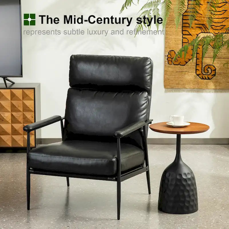 Fauteuil Mid-Century Modern avec dossier haut et accoudoirs rembourrés