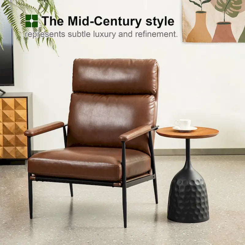 Fauteuil Mid-Century Modern avec dossier haut et accoudoirs rembourrés