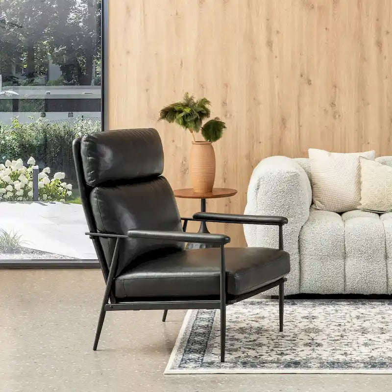 Fauteuil Mid-Century Modern avec dossier haut et accoudoirs rembourrés