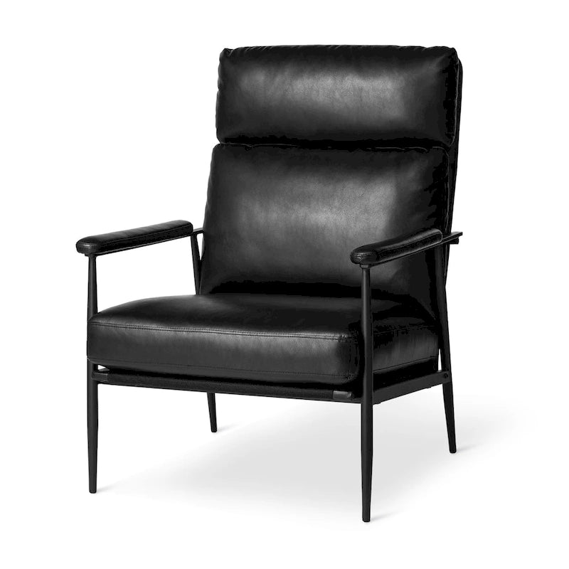 Fauteuil Mid-Century Modern avec dossier haut et accoudoirs rembourrés