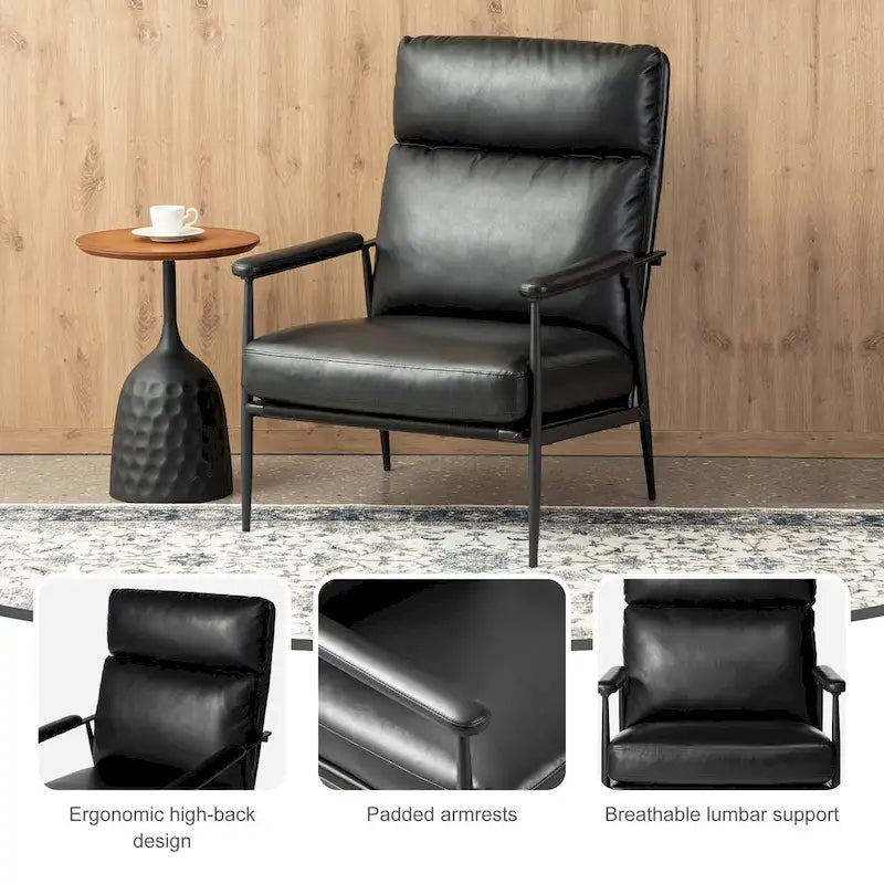 Fauteuil Mid-Century Modern avec dossier haut et accoudoirs rembourrés