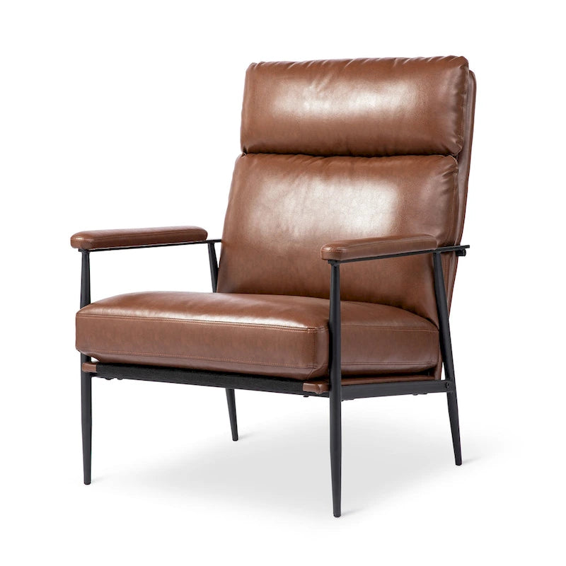 Fauteuil Mid-Century Modern avec dossier haut et accoudoirs rembourrés