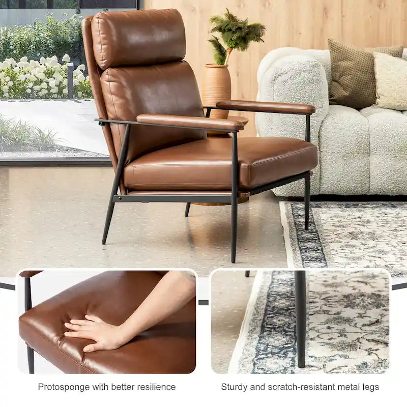 Fauteuil Mid-Century Modern avec dossier haut et accoudoirs rembourrés
