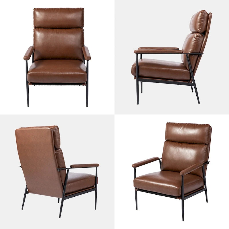Fauteuil Mid-Century Modern avec dossier haut et accoudoirs rembourrés