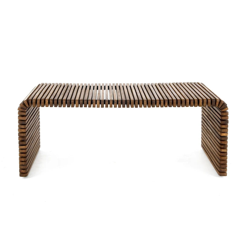 Table basse rayée en bois massif marron de 26 pouces