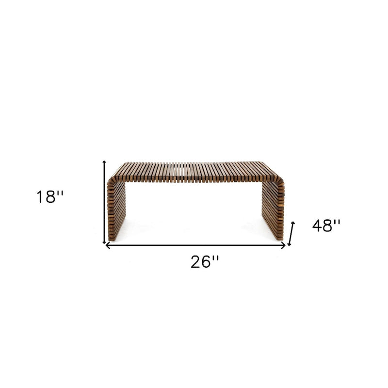 Table basse rayée en bois massif marron de 26 pouces