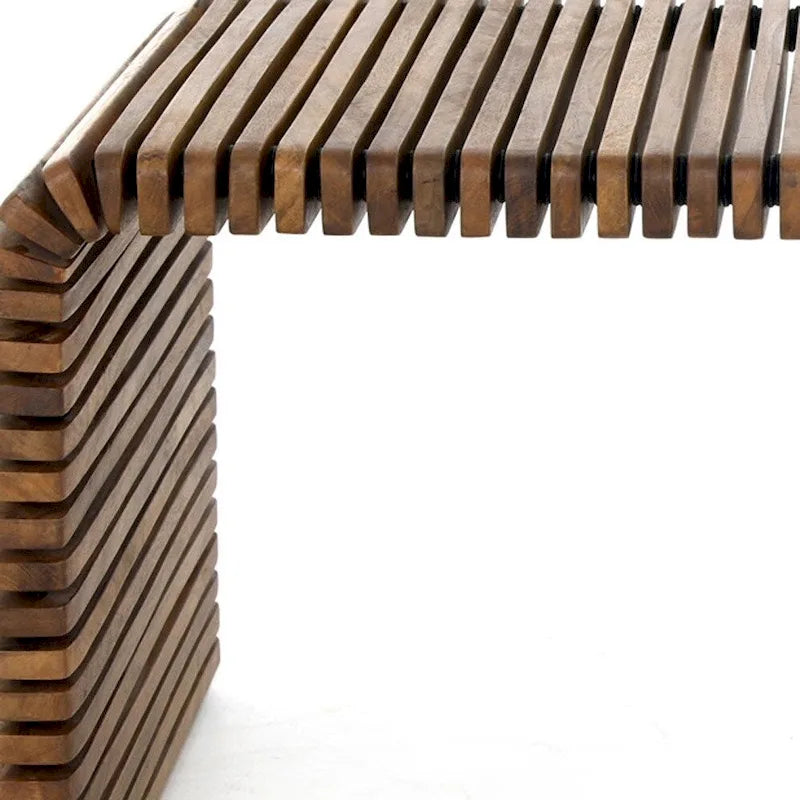 Table basse rayée en bois massif marron de 26 pouces