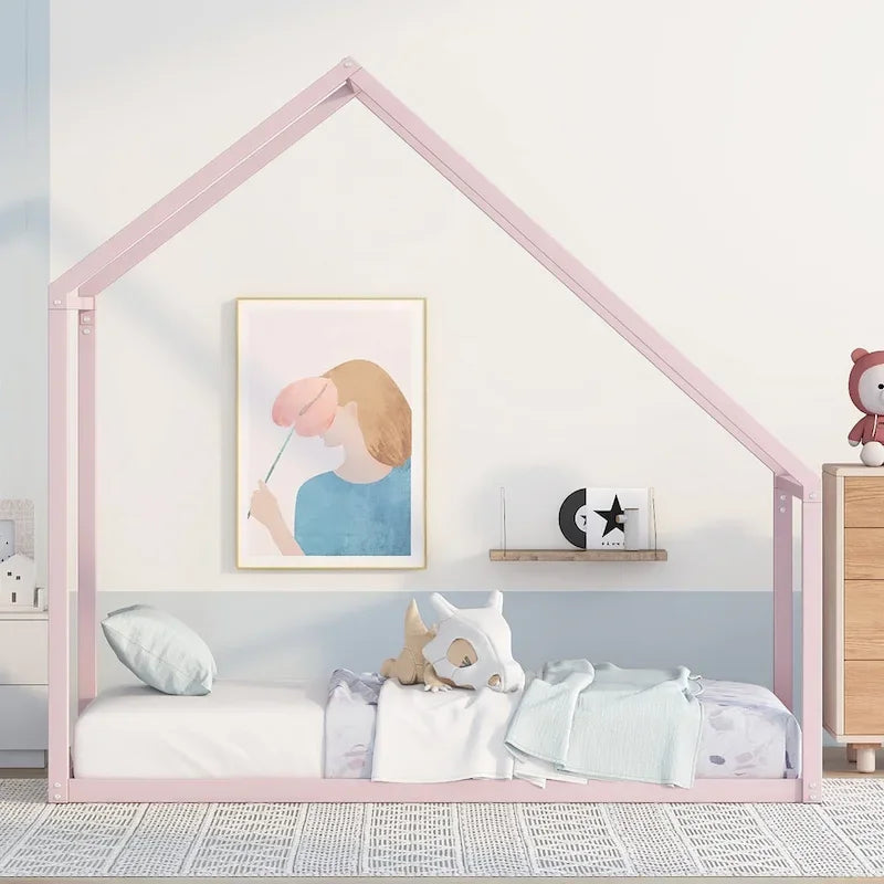 Cadre de lit en métal cabane pour enfants taille simple