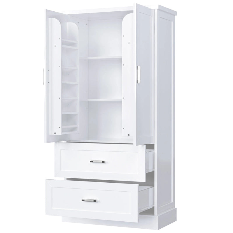 Meuble de rangement haut de salle de bain avec deux portes et tiroirs, étagère réglable, MDF