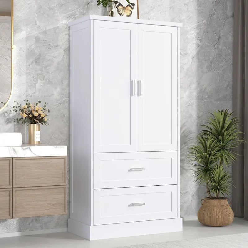 Meuble de rangement haut de salle de bain avec deux portes et tiroirs, étagère réglable, MDF