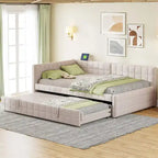 Lit de repos capitonné pleine grandeur avec lit gigogne double escamotable et ports USB