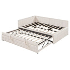 Lit de repos capitonné pleine grandeur avec lit gigogne double escamotable et ports USB