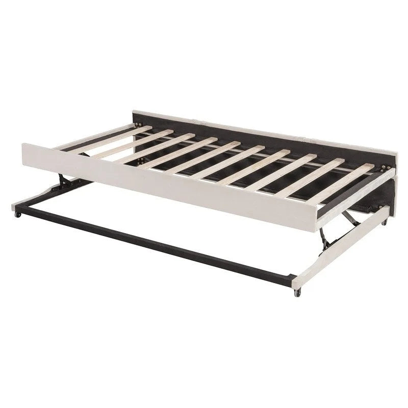 Lit de repos capitonné pleine grandeur avec lit gigogne double escamotable et ports USB