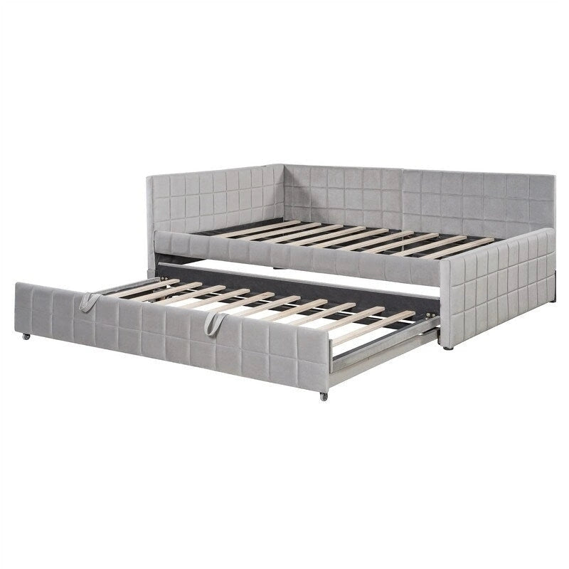 Lit de repos capitonné pleine grandeur avec lit gigogne double escamotable et ports USB