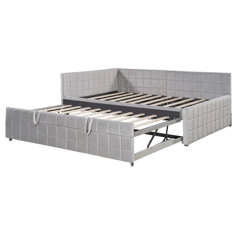 Lit de repos capitonné pleine grandeur avec lit gigogne double escamotable et ports USB