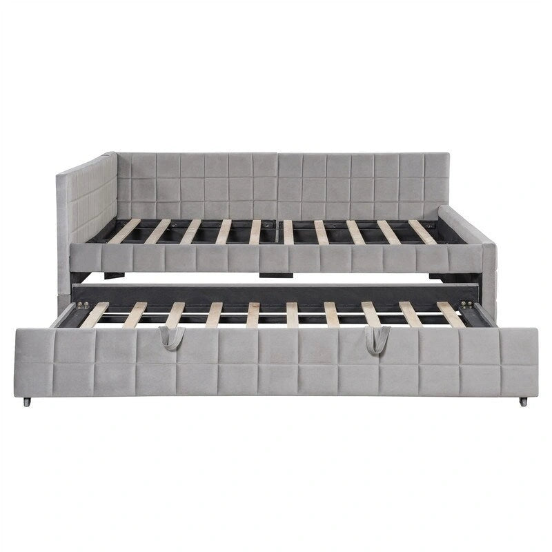 Lit de repos capitonné pleine grandeur avec lit gigogne double escamotable et ports USB