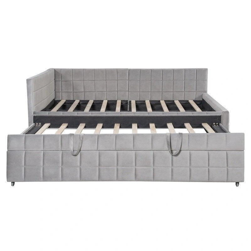 Lit de repos capitonné pleine grandeur avec lit gigogne double escamotable et ports USB