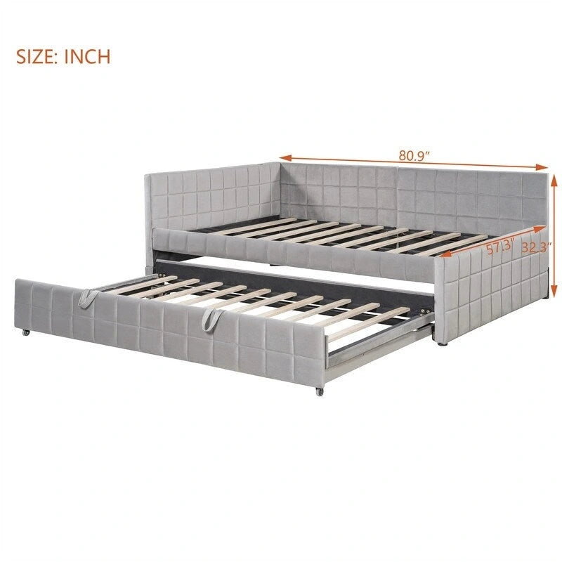 Lit de repos capitonné pleine grandeur avec lit gigogne double escamotable et ports USB