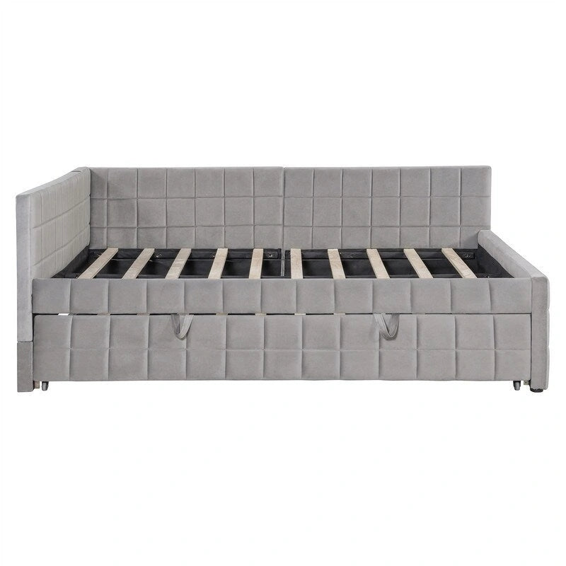 Lit de repos capitonné pleine grandeur avec lit gigogne double escamotable et ports USB