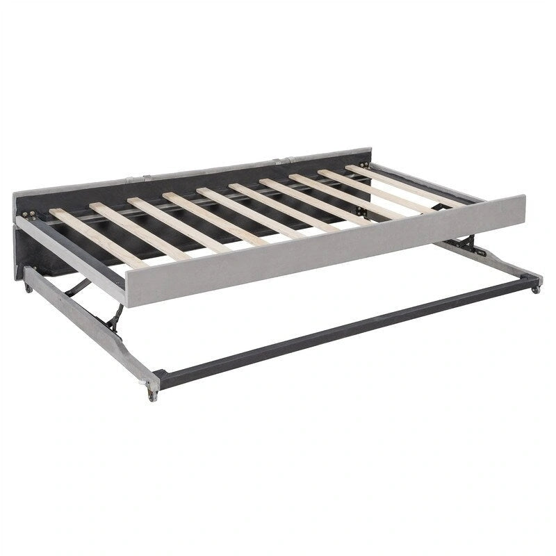 Lit de repos capitonné pleine grandeur avec lit gigogne double escamotable et ports USB