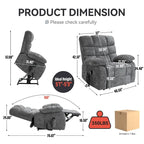 Fauteuil inclinable releveur avec massage et chauffage, double moteur, tissu chenille