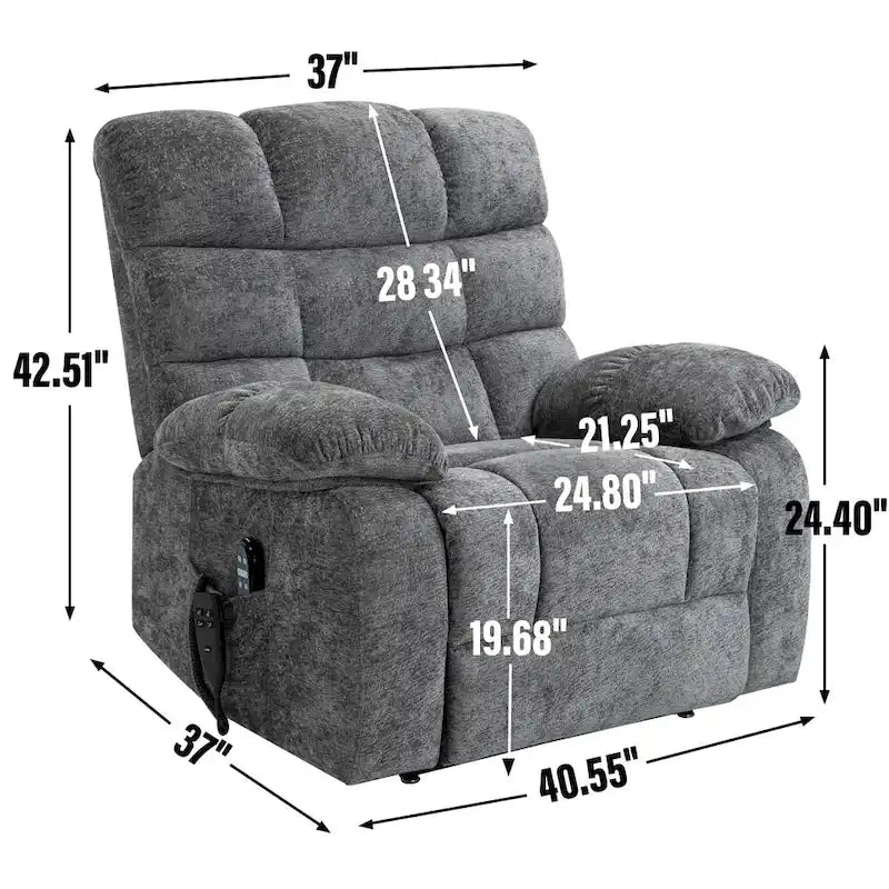 Fauteuil inclinable releveur avec massage et chauffage, double moteur, tissu chenille