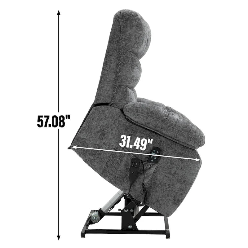 Fauteuil inclinable releveur avec massage et chauffage, double moteur, tissu chenille