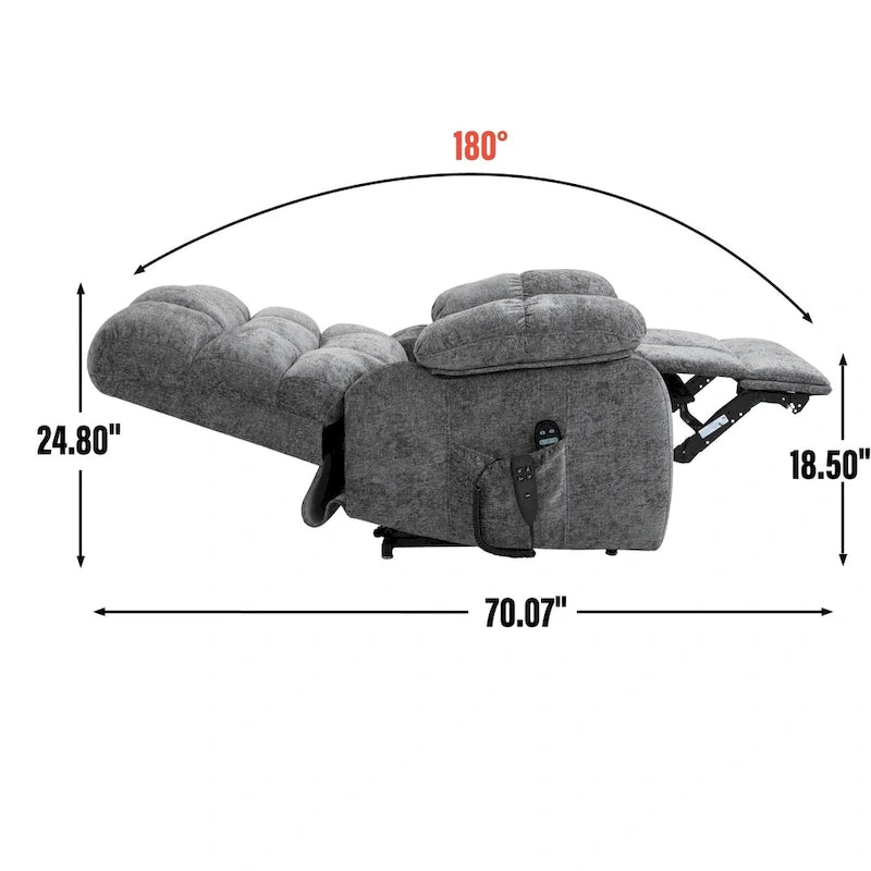 Fauteuil inclinable releveur avec massage et chauffage, double moteur, tissu chenille
