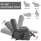 Fauteuil inclinable releveur avec massage et chauffage, double moteur, tissu chenille