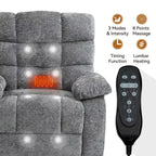 Fauteuil inclinable releveur avec massage et chauffage, double moteur, tissu chenille
